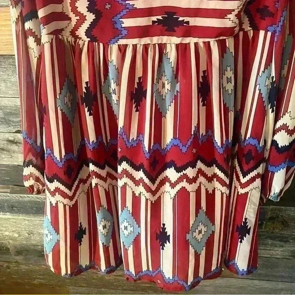 UMGEE Tribal Print Dress Womens M Aztec Red Empire Waist Lined Drapy Roomy - Picture 4 of 10